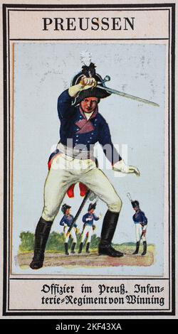 Deutsche Uniformen des 19.. Jahrhunderts, Linien - Infanterie: Preußen, Offizier im preußischen Infanterieregiment von Gewinnen, Historische, digital restaurierte Reproduktion eines öffentlichen Sammlerbildes aus dem frühen 20.. Jahrhundert / Deutsche Uniformen des 19. Jahrhundert, Linien - Infanterie: Preussen, Offizier im preußischen Infanterie Regiment von winning, Historisch, digital restaurierte Reproduktion eines gemeinsamen Sammelbildes aus dem frühen 20. Jahrhundert Stockfoto
