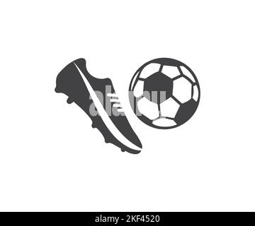 Fußballschuhe und Fußball. Fußballsymbol. Fußballschuhe. Kick Ball. Logo-Design für Sportartikel. Fußballschuhe schweben in der Luft. Stock Vektor