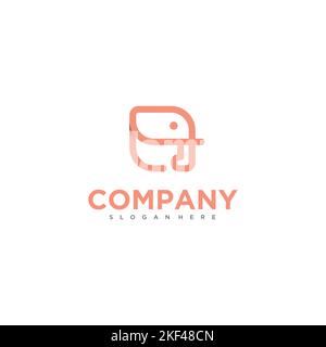 Quadratischer Kopf Elefant Umriss Logo, einfache Vektor-Illustration des Elefanten. Vektorgrafik EPS.8 EPS.10 Stock Vektor