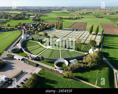 Tyne Cot War Memorial, Ypern, Luftaufnahme Stockfoto