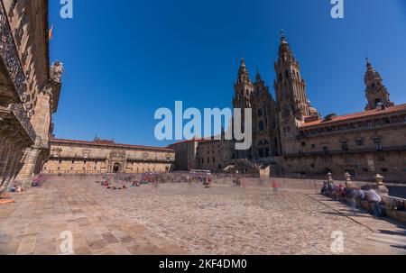 Langzeitbelichtung des Obradoiro Plaza in Santiago Stockfoto