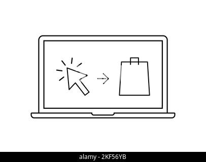 Klicken Sie auf und holen Sie Ihre Bestellung ab. Lieferprozess auf dem Laptop Stock Vektor