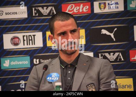 Tirana, Albanien. 16.. November 2022. Leonardo Bonucci aus Italien während der Pressekonferenz am Tag vor dem Freundschaftsspiel zwischen den Nationalmannschaften Albaniens und Italiens im Air Albania Stadium am 15. November 2022 in Tirana, Albanien. Foto Nderim Kaceli Kredit: Live Media Publishing Group/Alamy Live News Stockfoto