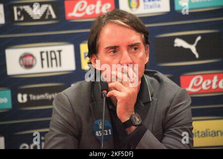 Tirana, Albanien. 16.. November 2022. Roberto Mancini Cheftrainer Italiens während der Pressekonferenz am Tag vor dem Freundschaftsspiel zwischen den Nationalmannschaften Albaniens und Italiens, im Air Albania Stadium am 15. November 2022, Tirana, Albanien. Foto Nderim Kaceli Kredit: Live Media Publishing Group/Alamy Live News Stockfoto