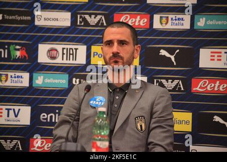 Tirana, Albanien. 16.. November 2022. Leonardo Bonucci aus Italien während der Pressekonferenz am Tag vor dem Freundschaftsspiel zwischen den Nationalmannschaften Albaniens und Italiens im Air Albania Stadium am 15. November 2022 in Tirana, Albanien. Foto Nderim Kaceli Kredit: Live Media Publishing Group/Alamy Live News Stockfoto