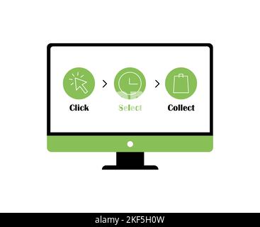 Klicken Sie auf und holen Sie Ihre Bestellung ab. Symbol für den Warenlieferungsprozess Stock Vektor