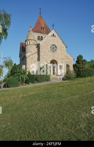 Berühmte Kapelle genannt Kreuzkapelle, Wissberg Hügel, Rheinhessen Weinregion, Deutschland Stockfoto