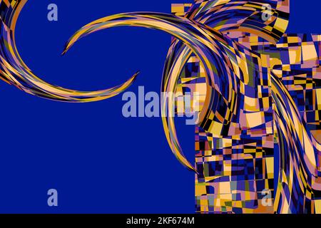 Abstrakte Illustration. Farbige Illustration mit geometrischen Formen auf blauem Hintergrund. Stockfoto