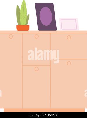 Kommode aus Holz. Heim Innenausstatter Möbel isoliert auf weißem Hintergrund Stock Vektor