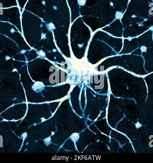 Mikroskopische Ansicht der Synapsen. Gehirnverbindungen. Neuronen und Synapsen. Kommunikation und Hirnstimulus. Neuronale Netzschaltung, degenerativ Stockfoto