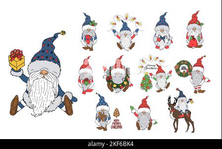Set von Weihnachtsgnomen isoliert auf weiß Stock Vektor