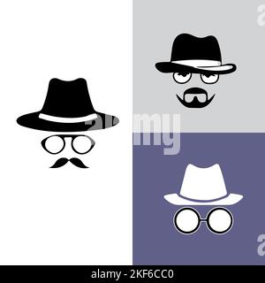 Inkognito-Symbol Mann Frau Gesicht mit Brille Schwarz-Weiß-Vektorgrafik. Spionageagent-Linie und Glyphen-Symbol, Sicherheit und Detektiv, Hacker Stock Vektor