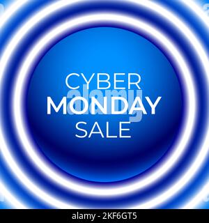 Cyber Monday Sale Moderne Tech suchen Werbebanner Vektor-Design, mit blauen Neon-Kreisen. Stock Vektor