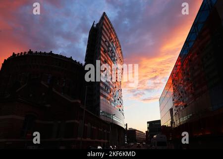 Österreich, Wien, Gasbehälter, Wien Gasometer, die Gasometer in Wien sind ehemalige Gasbehälter Stockfoto