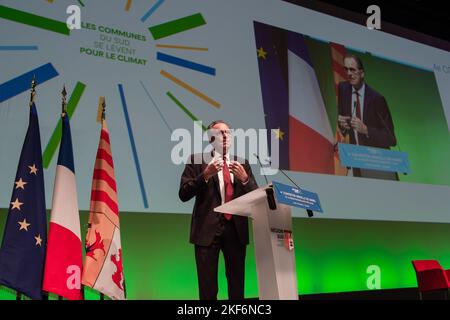 Marseille, Frankreich. 14.. November 2022. Renaud muséler spricht während der Eröffnung des Kongresses Renaud Muséler, Präsident der südlichen Region, organisierte das vierte Treffen der Bürgermeister der Region Provence - Alpes - Cote d'azur in Marseille, das dem ökologischen Wandel gewidmet war. (Bild: © Laurent Coust/SOPA Images via ZUMA Press Wire) Stockfoto