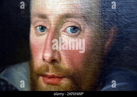 Ein Porträt von William Shakespeare vom Künstler Robert Peake, Es wird angenommen, dass es sich um das einzige signierte und datierte Bild des Dramatikers handelt, der zu seinen Lebzeiten geschaffen wurde und im Grosvenor House Hotel, London, ausgestellt wird, bevor es per Privatvertrag für eine Zahl von mehr als 10m £zum Verkauf angeboten wird. Bilddatum: Mittwoch, 16. November 2022. Stockfoto