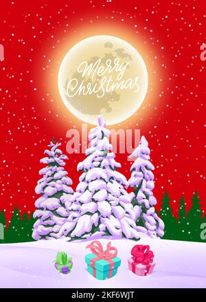 Schöne „Merry Christmas“-Karte im Cartoon-Stil zum Drucken und Entwerfen. Vektordarstellung. Stock Vektor