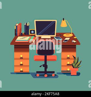 Eine Vektordarstellung eines modernen Arbeitsschreibtisches Stock Vektor