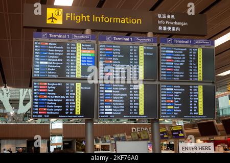 Fluginformationen Am Changi Airport Singapur Stockfoto