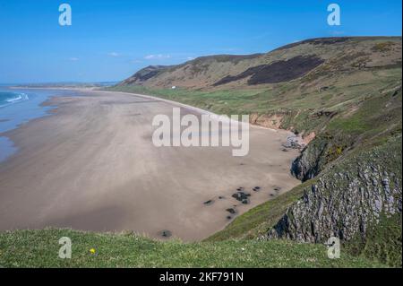 Rhosselli großer Sandstrand an der walisischen Südküste Stockfoto