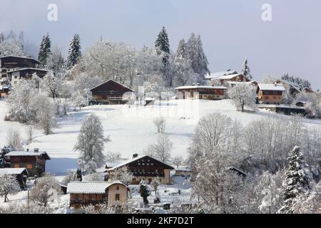 Station de Sports d'hiver. Saint-Gervais-les-Bains. Haute-Savoie. Auvergne-Rhône-Alpes. Haute-Savoie. Frankreich. Stockfoto