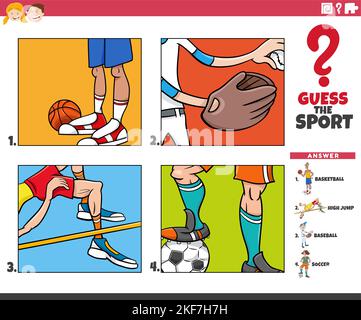 Cartoon Illustration von pädagogischen Spiel der Erraten des Sports für Kinder Stock Vektor