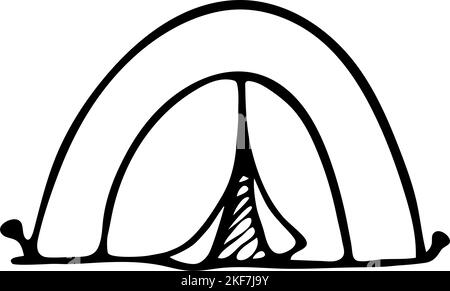Handgezeichnetes Zelt-Doodle-Symbol. Vektor Camp Zelt Illustration. Stock Vektor