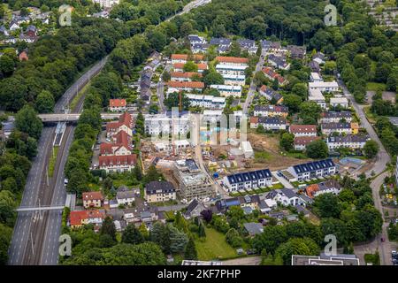 Luftaufnahme, Baustelle und Neubau Sonnenquartier Lennershof, Lennershofstraße Ecke zum Schebbruch, Querenburg, Bochum, Ruhrgebiet, NOR Stockfoto