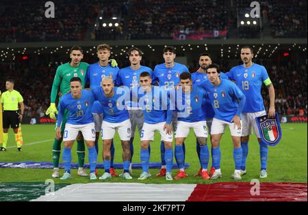 Albanien-Stadion, 16. November 2022, Bild der italienischen Nationalmannschaft während des fußballfreundlichen Fußballspiels zwischen den Nationalmannschaften Albaniens und Italiens, im Air Albania-Stadion am 15. November 2022, Tirana, Albanien. Foto Nderim Kaceli Stockfoto