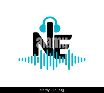 Logo-Equalizer. Anfangsbuchstabe NE. Tonaufzeichnungslinie. Stock Vektor