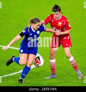 Cardiff, Großbritannien. 16.. November 2022. Hannah Power von Cardiff City in Aktion. Cardiff City gegen Abergavenny beim Genero Adran Premier im Cardiff City Stadium am 16.. November 2022. Quelle: Lewis Mitchell/Alamy Live News Stockfoto