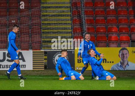 Glasgow, Großbritannien. 16.. November 2022. Schottland spielte Island in der EUFA European Under 19 Championship 2023 im Firhill Stadium, Glasgow, Schottland, Großbritannien. Island gewann mit 1 - 0 und das Siegertor für Island wurde von Orri Oskarsson erzielt. Kredit: Findlay/Alamy Live Nachrichten Stockfoto