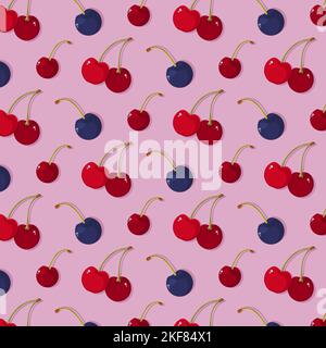 Nahtloses Muster mit Kirsche auf rosa Hintergrund. Stock Vektor