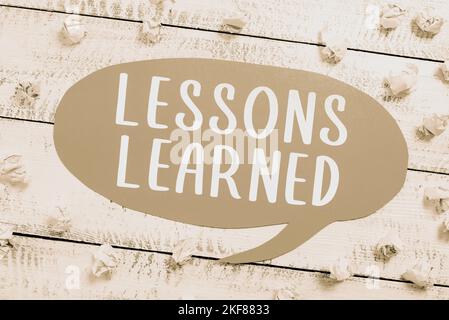 Konzeptionelle Bildunterschrift Lessons Learned. Erfahrungen, die sich aus dem Verständnis der Aktivität ableiteten Stockfoto