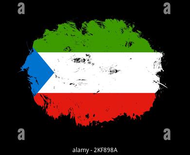 Äquatorialguinea-Flagge auf schwarzem Pinselhintergrund gemalt Stockfoto