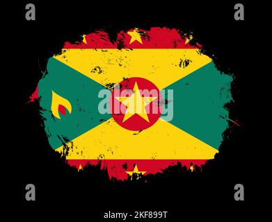 Grenada Flagge auf schwarzem Pinselhintergrund gemalt Stockfoto
