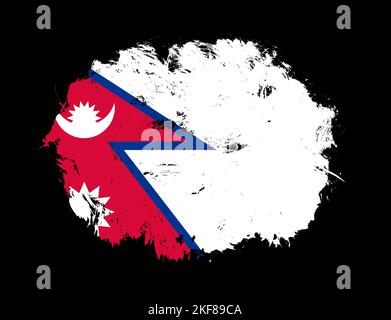 Nepal Flagge auf schwarzem Pinselhintergrund gemalt Stockfoto