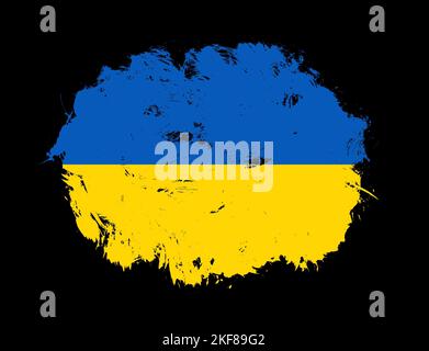 Ukraine Flagge auf schwarzem Pinselhintergrund gemalt Stockfoto