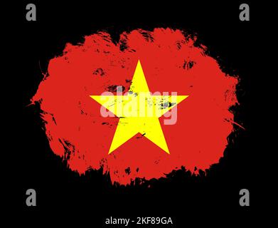 Vietnam-Flagge auf schwarzem Pinselhintergrund gemalt Stockfoto