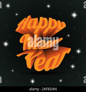 Happy New Year Design mit Sternen, 2023 Happy New Year Schriftzug auf schwarzem Hintergrund Vektor-Illustration. Stock Vektor