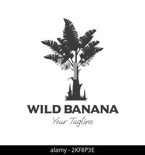 Wild Bananenbaum vintage Illustration Design, Bananenbaum Silhouette Design Logo, Symbol, Vorlage Stock Vektor