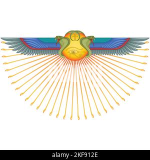 Vektor-Design der geflügelten Sonne mit Kobras, Symbol des alten Ägypten, geflügelte Sonne, Auge des horus, ankh Kreuz Stock Vektor