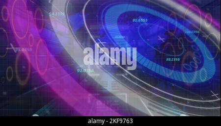 Abbildung: Verarbeitungskreis, Zahlen und qr-Code im digitalen Raum Stockfoto