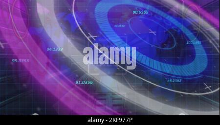 Abbildung: Verarbeitungskreis, Zahlen und qr-Code im digitalen Raum Stockfoto