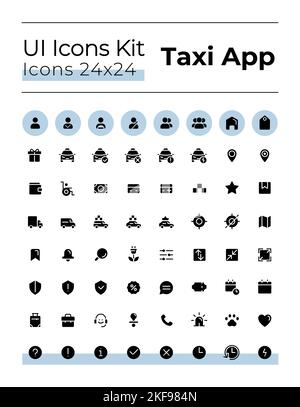 Taxi-Service schwarz Glyphe ui-Symbole gesetzt Stock Vektor