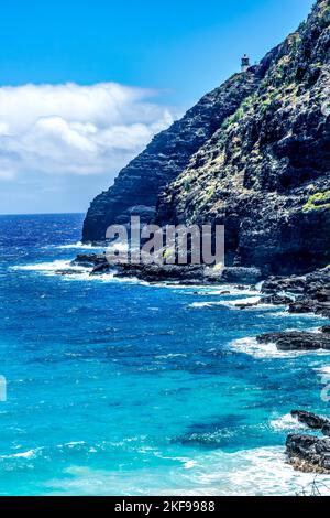 Farbenfroher Makapuu Point Ausblick Leuchtturm Berg Ozean Honolulu Oahu Hawaii Stockfoto