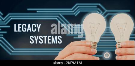 Schild, das Legacy-Systeme anzeigt. Geschäftskonzept alte Methode Technologie Computersystem oder Anwendungsprogramm Stockfoto
