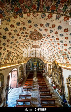 Das Kirchenschiff der Kirche San Jeronimo Tlacochahuaya in San Jeronimo Tlacochahuaya, Mexiko. Der Bau wurde Ende des 16. Jahrhunderts begonnen und abgeschlossen Stockfoto