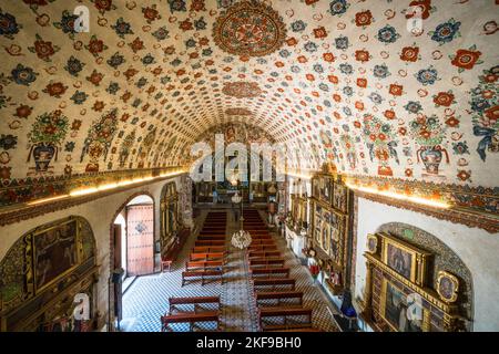 Das Kirchenschiff der Kirche San Jeronimo Tlacochahuaya in San Jeronimo Tlacochahuaya, Mexiko. Der Bau wurde Ende des 16. Jahrhunderts begonnen und abgeschlossen Stockfoto