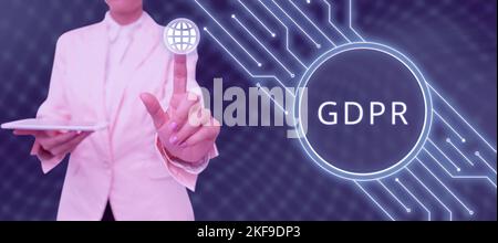 Inspiration zeigt Zeichen GDPR. Wort für Verordnung im EU-Recht über Datenschutz und Datenschutz Rechtsrahmen Stockfoto